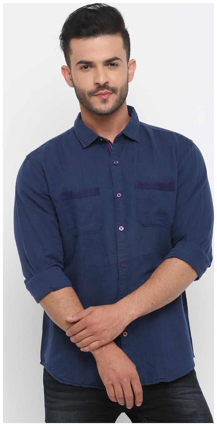 

WITH Men Blue Solid Slim Fit Casual Shirt