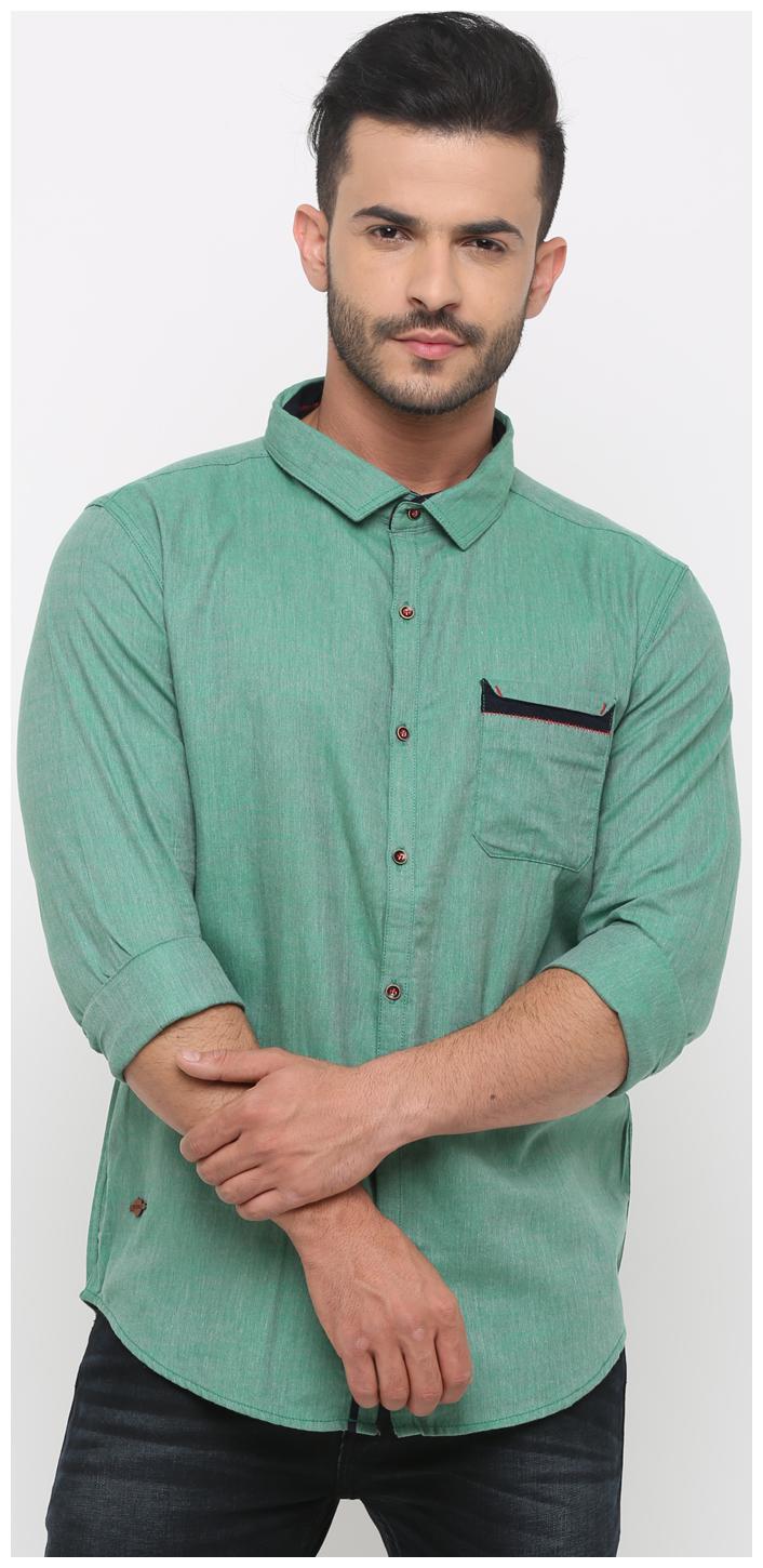 

WITH Men Green Solid Slim Fit Casual Shirt