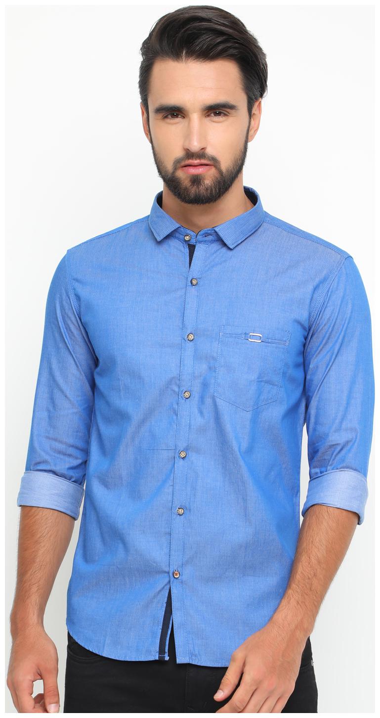 

WITH Men Blue Solid Slim Fit Casual Shirt