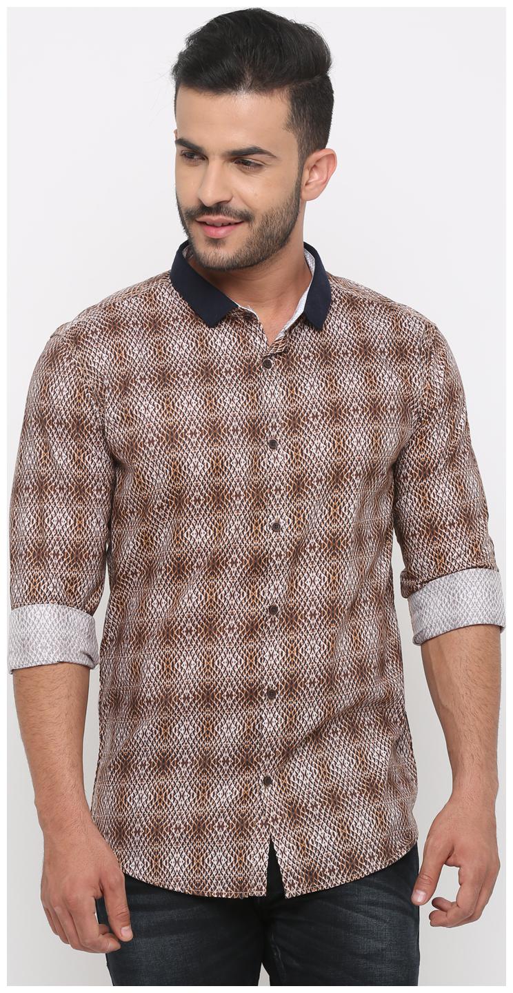 

WITH Men Brown Printed Slim Fit Casual Shirt
