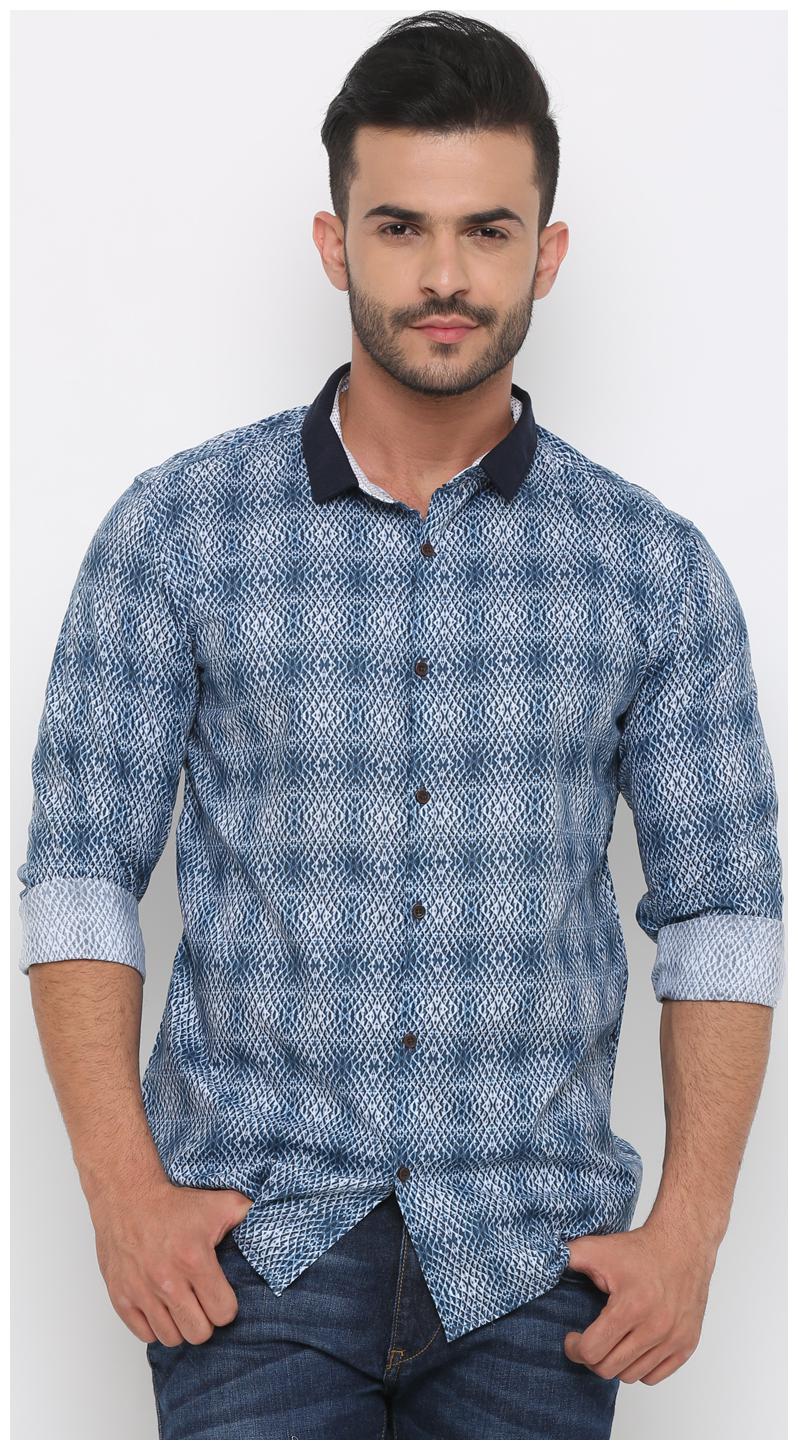 

WITH Men Blue Printed Slim Fit Casual Shirt