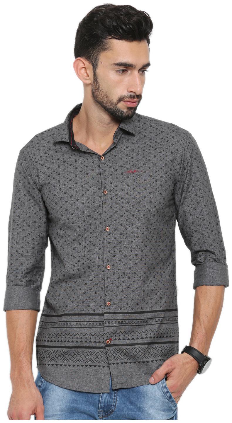 

WITH Men Grey Printed Slim Fit Casual Shirt