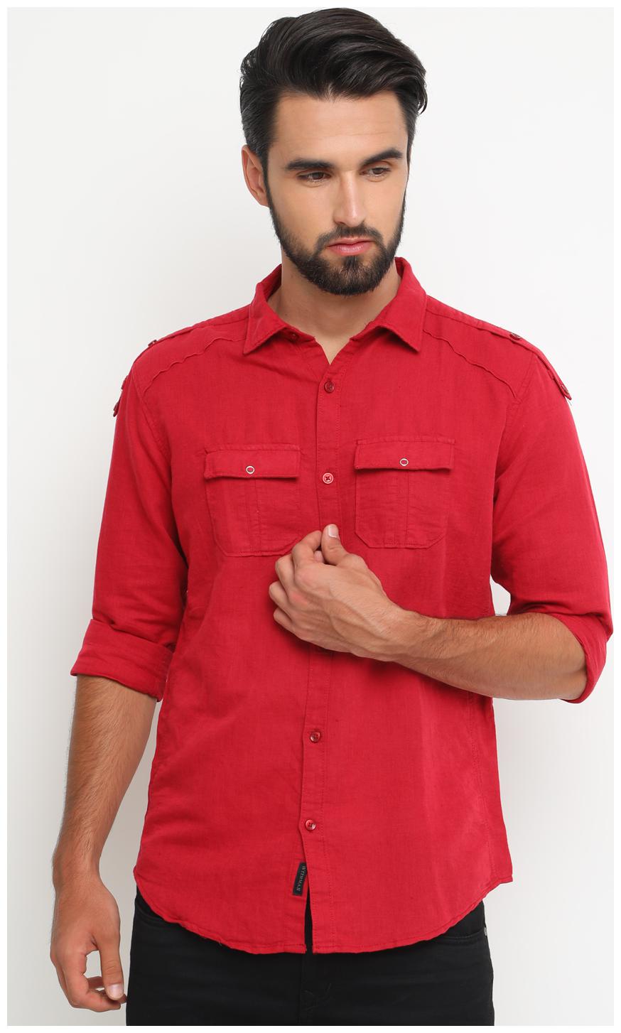 

WITH Men Red Solid Slim Fit Casual Shirt