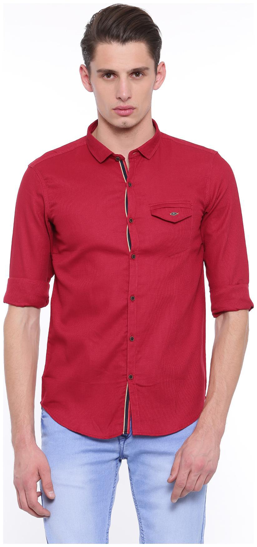 

WITH Men Red Solid Slim Fit Casual Shirt