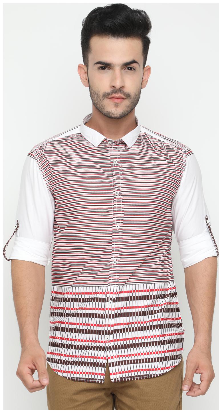 

WITH Men White Vertical Stripes Slim Fit Casual Shirt