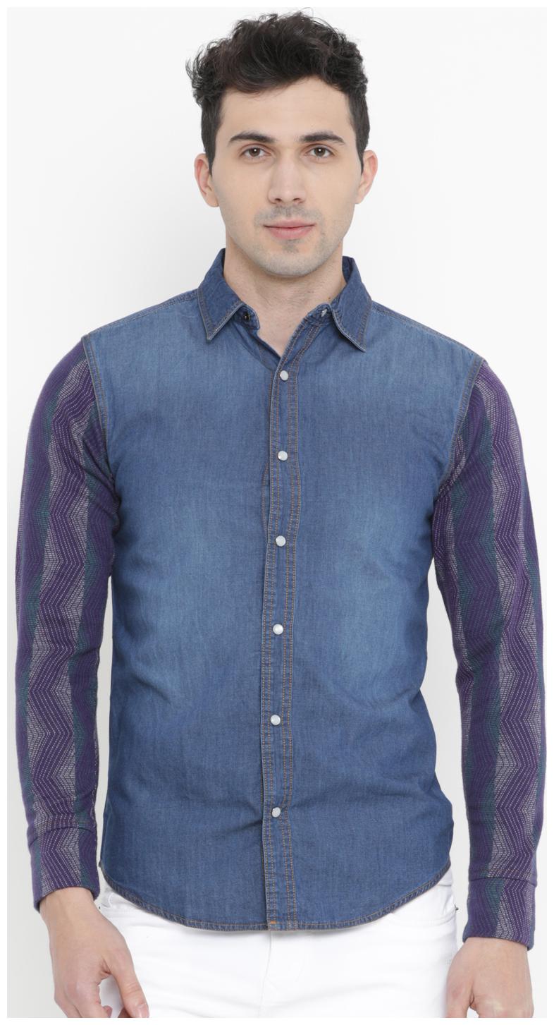 

WITH Men Blue Purple Printed Slim Fit Casual Shirt