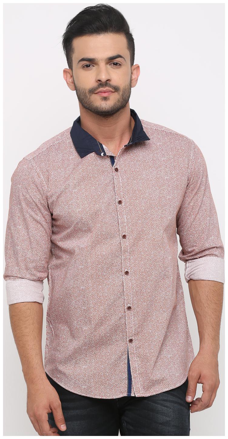 

WITH Men Orange Printed Slim Fit Casual Shirt