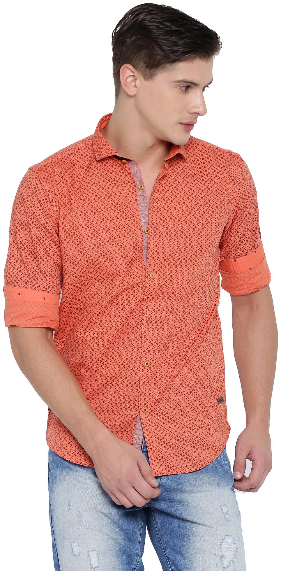 

WITH Men Orange Polka Dots Slim Fit Casual Shirt