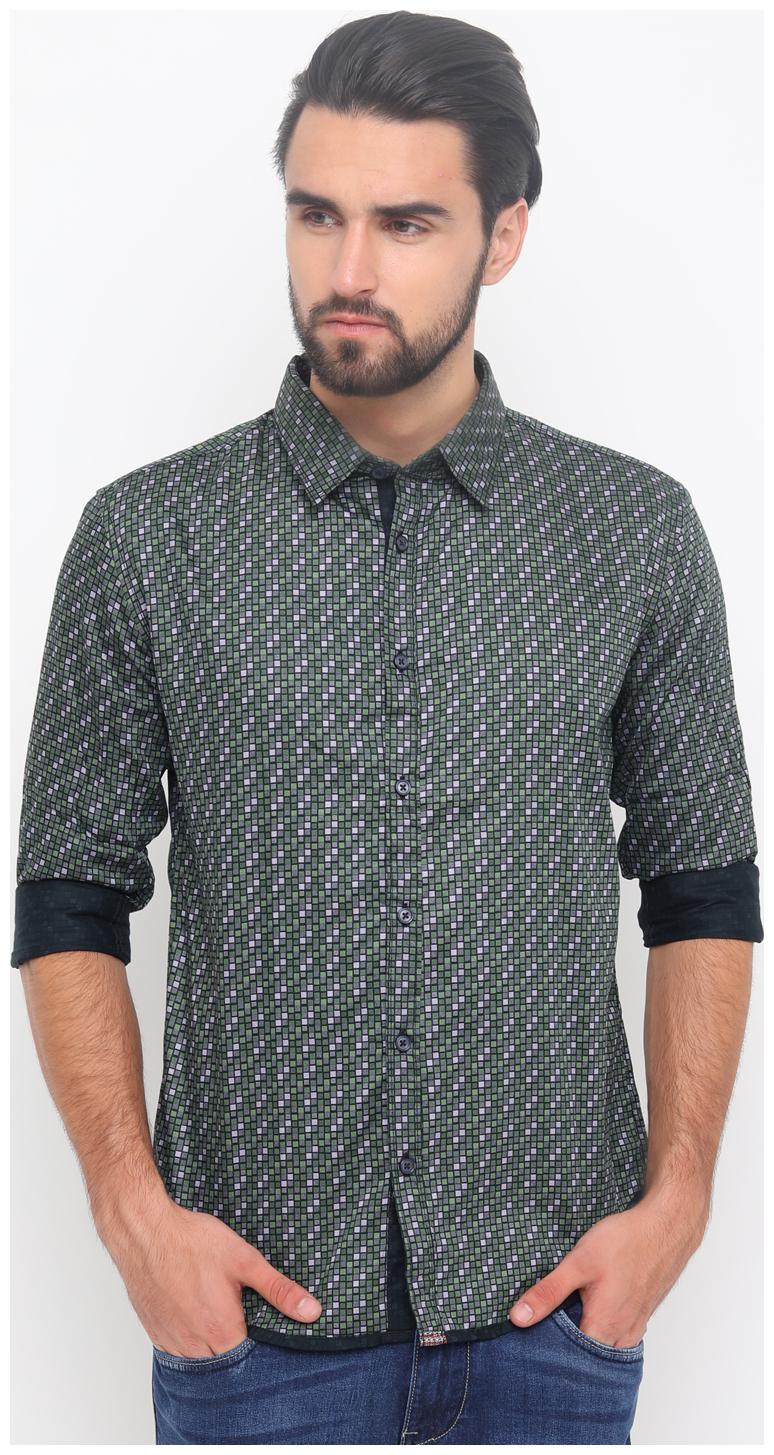 

WITH Men Green Solid Slim Fit Casual Shirt