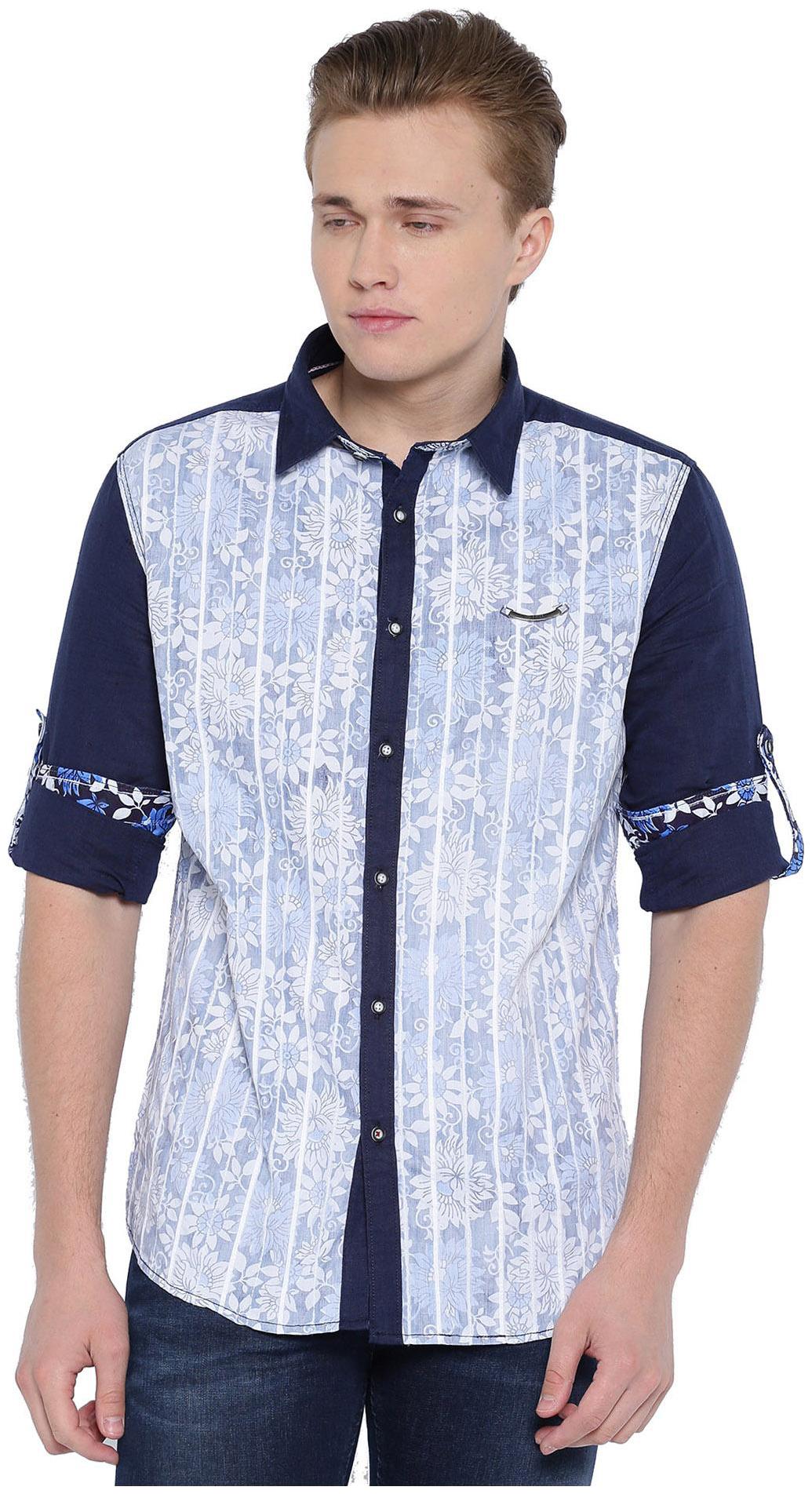

WITH Men Blue Printed Slim Fit Casual Shirt
