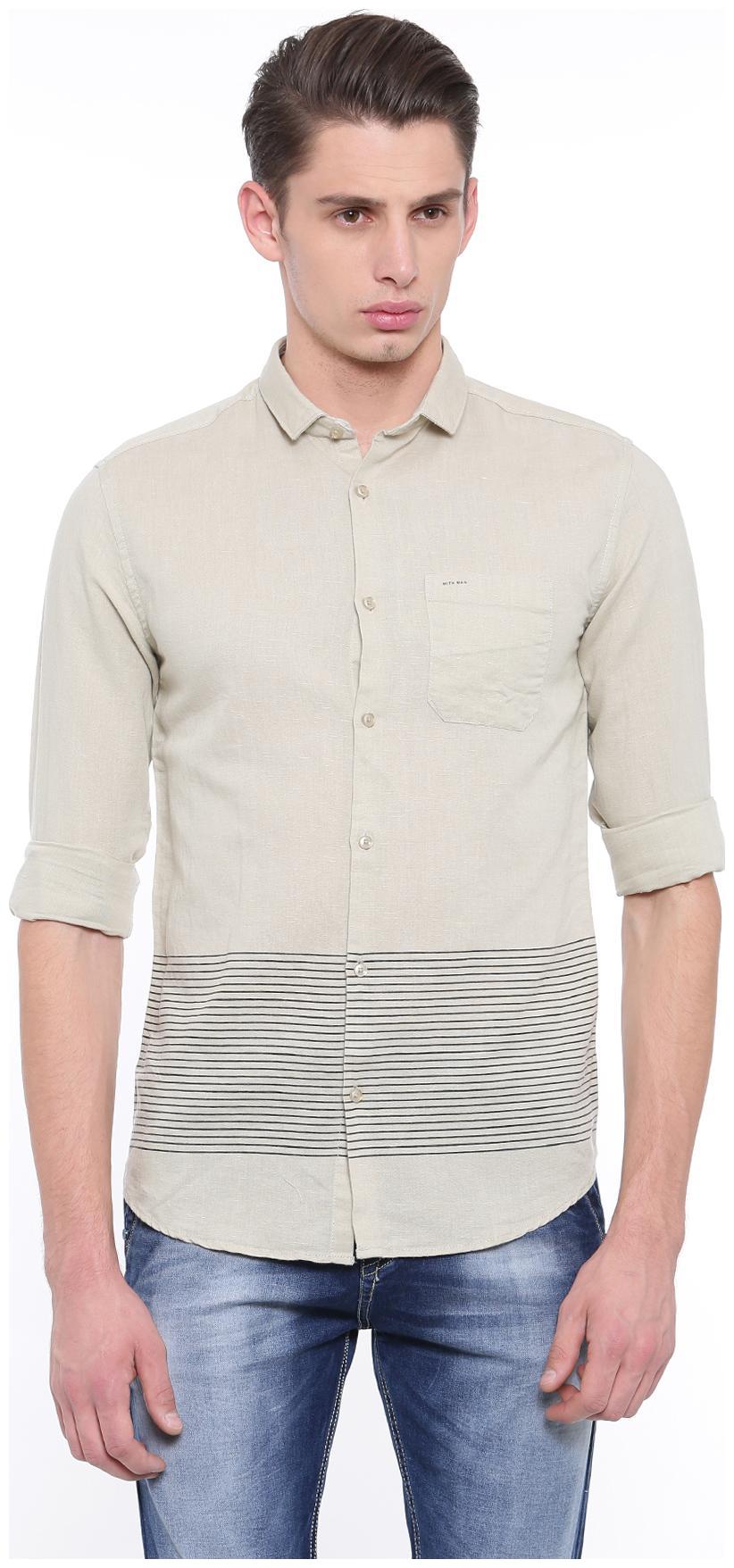 

WITH Men Beige Solid Slim Fit Casual Shirt