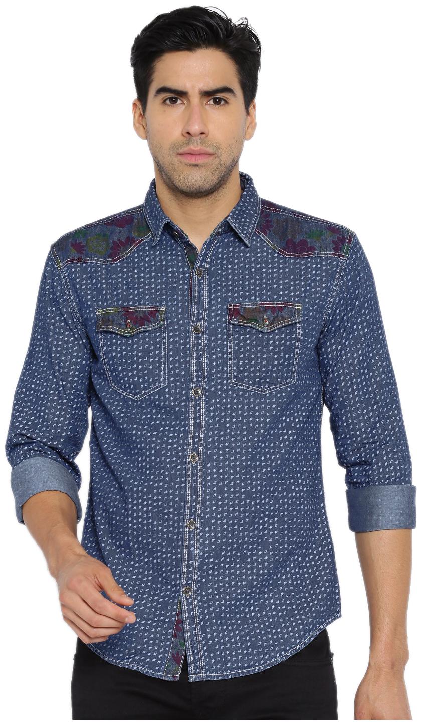 

WITH Men Blue Printed Slim Fit Casual Shirt