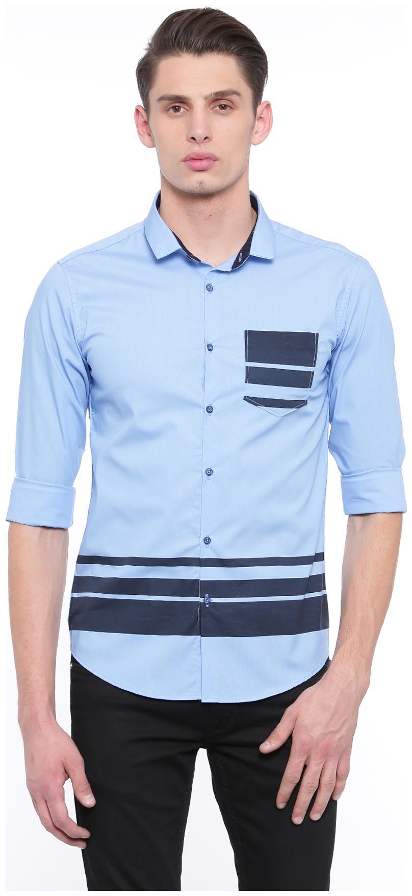 

WITH Men Blue Solid Slim Fit Casual Shirt