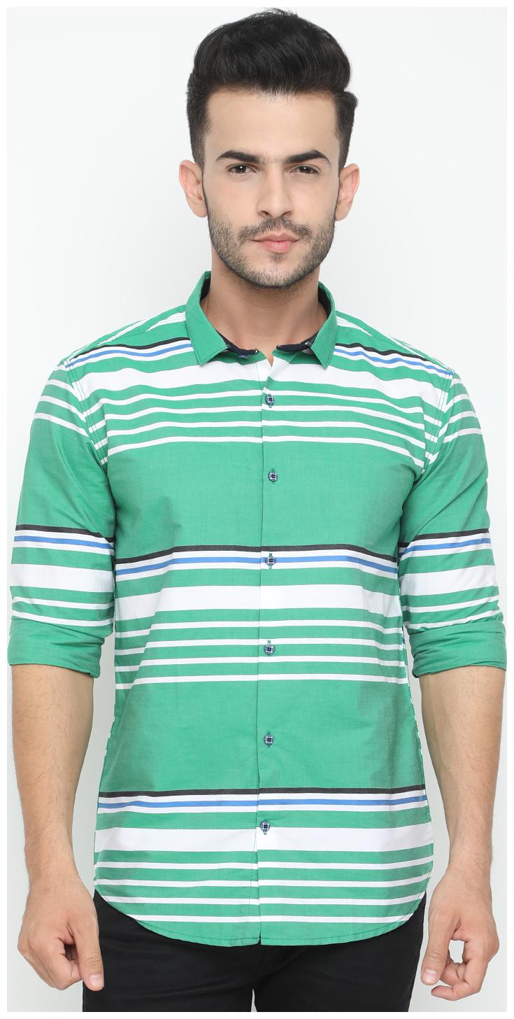 

WITH Men Green Vertical Stripes Slim Fit Casual Shirt