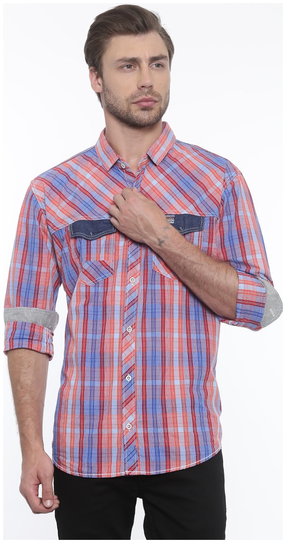 

WITH Men Red Checked Slim Fit Casual Shirt