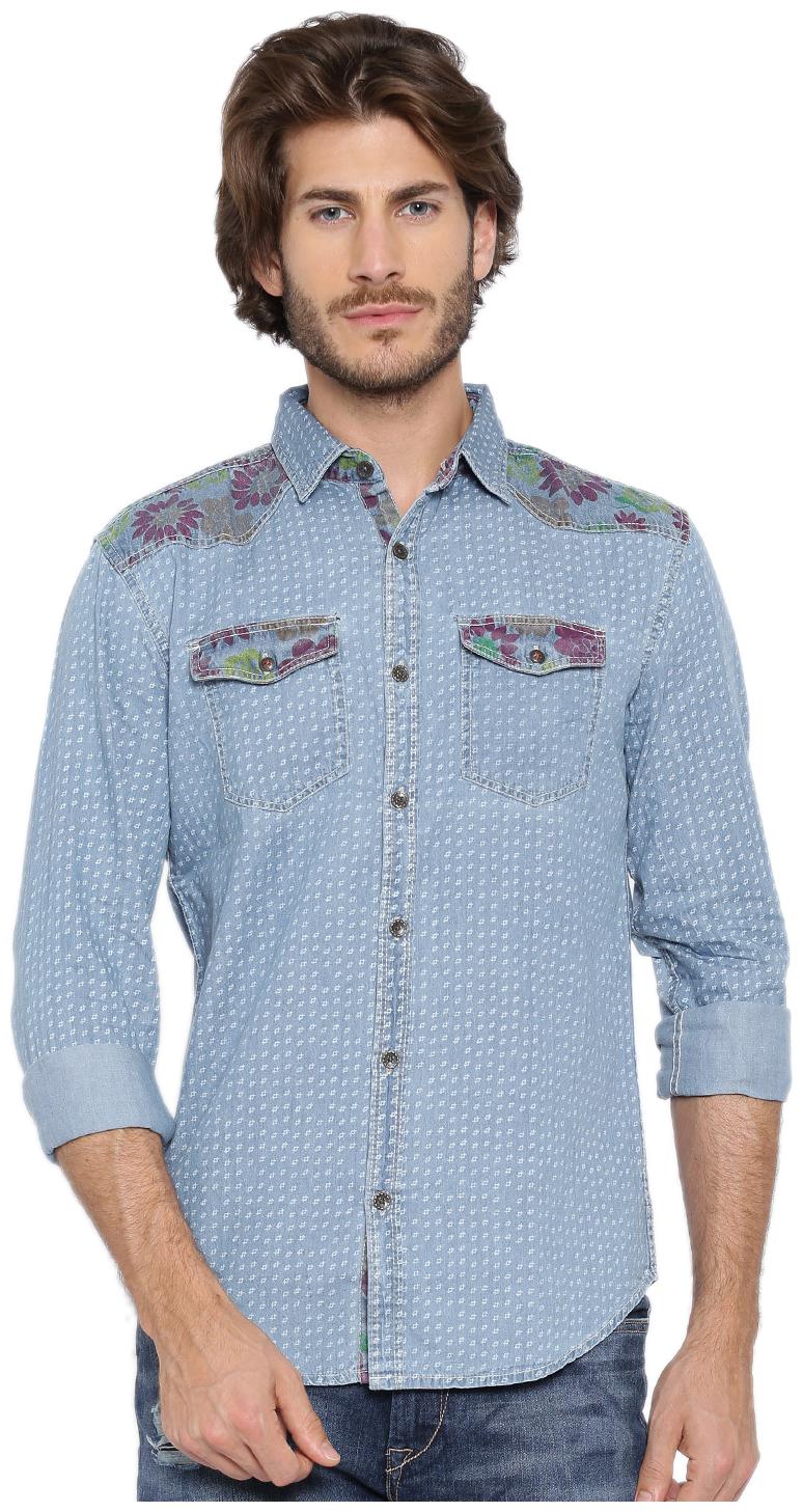 

WITH Men Blue Printed Slim Fit Casual Shirt