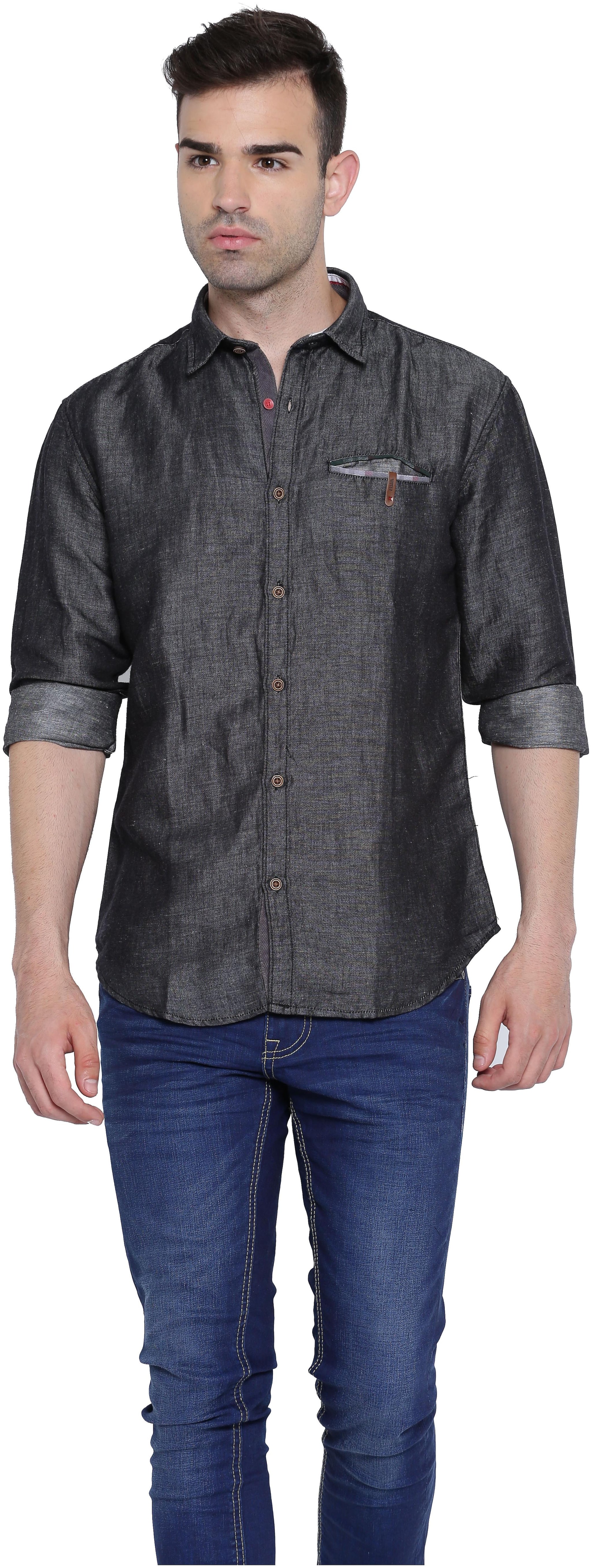 

WITH Men Black Solid Slim Fit Casual Shirt