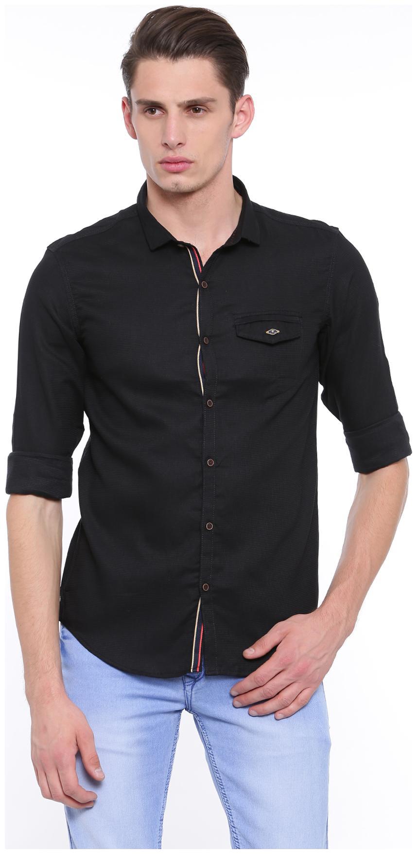 

WITH Men Black Solid Slim Fit Casual Shirt