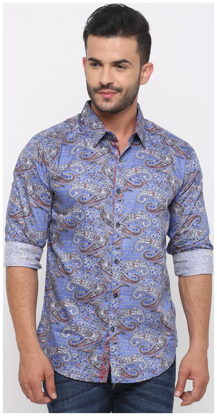 

WITH Men Blue Printed Slim Fit Casual Shirt