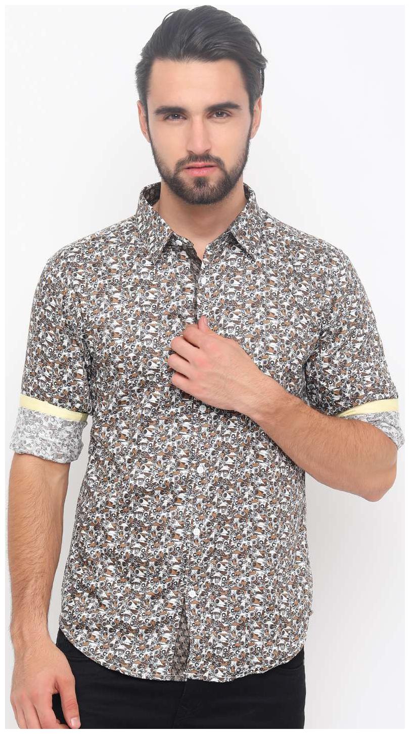 

WITH Men Brown Printed Slim Fit Casual Shirt