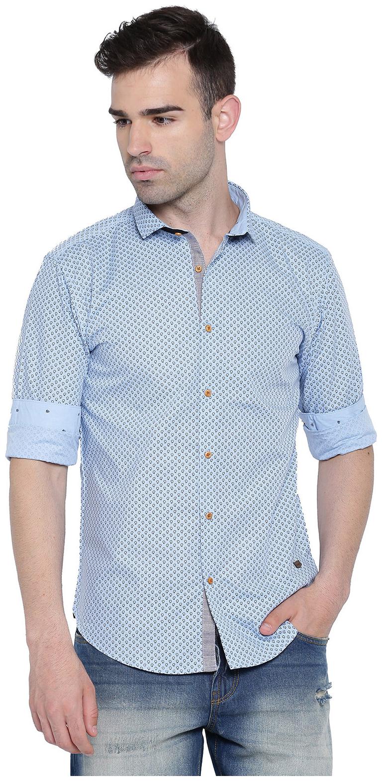 

WITH Men Blue Printed Slim Fit Casual Shirt