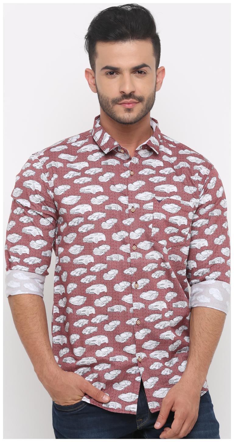 

WITH Men Red Printed Slim Fit Casual Shirt