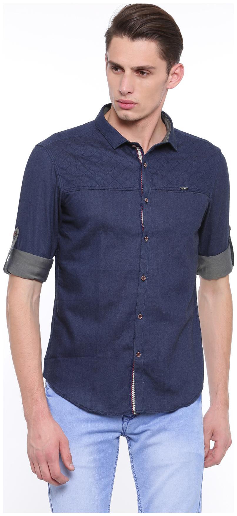 

WITH Men Blue Solid Slim Fit Casual Shirt
