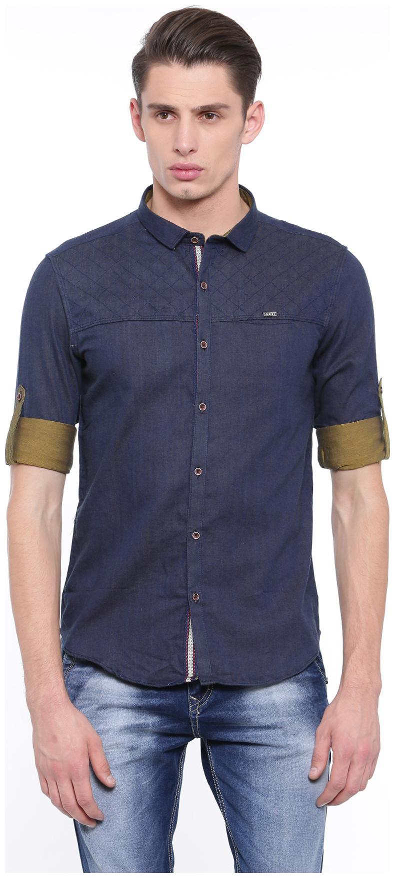 

WITH Men Blue Solid Slim Fit Casual Shirt