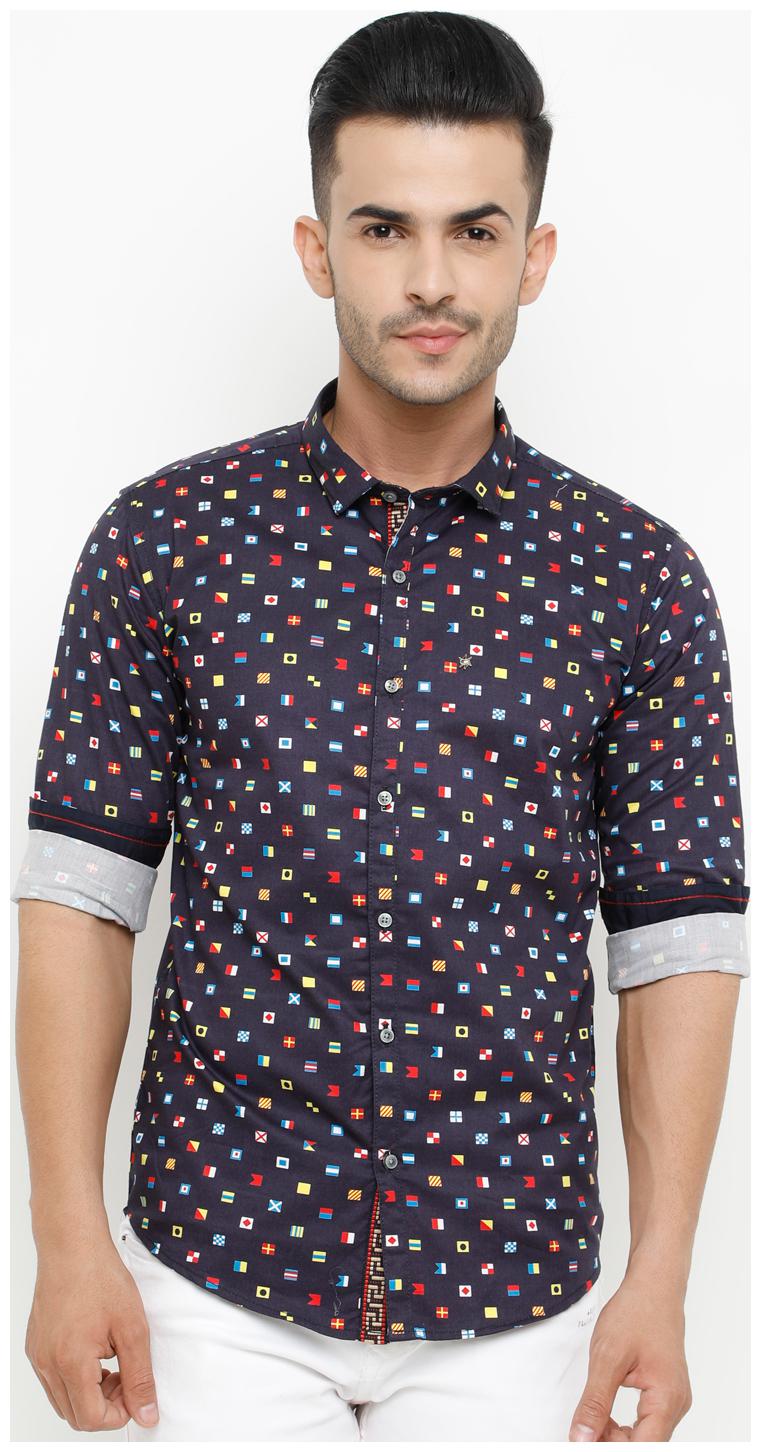 

WITH Men Blue Printed Slim Fit Casual Shirt