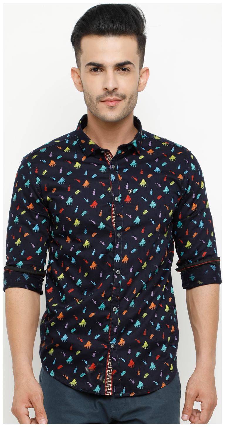 

WITH Men Blue Printed Slim Fit Casual Shirt
