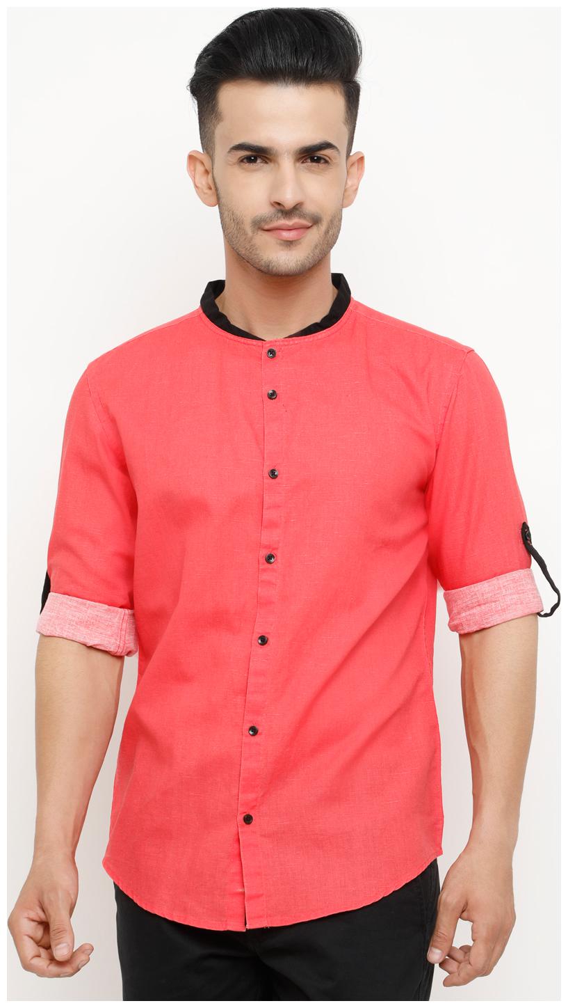 

WITH Men Red Solid Slim Fit Casual Shirt