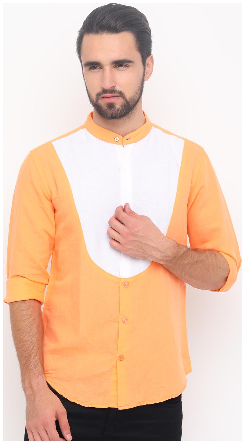 

WITH Men Orange Solid Slim Fit Casual Shirt
