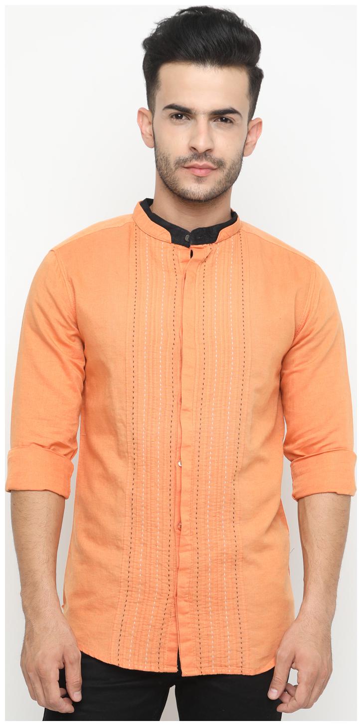 

WITH Men Orange Solid Slim Fit Casual Shirt