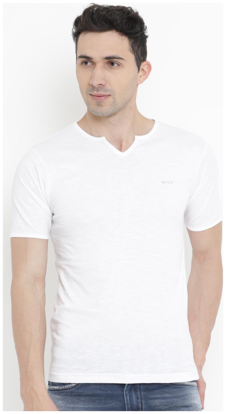 

WITH Men White Slim fit Cotton V neck T-Shirt - Pack Of 1
