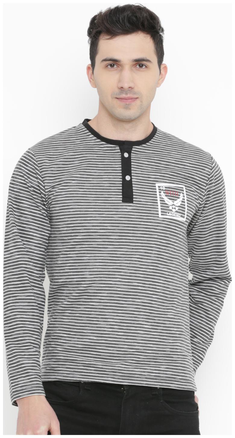 

WITH Men Grey Slim fit Cotton Henley neck T-Shirt - Pack Of 1