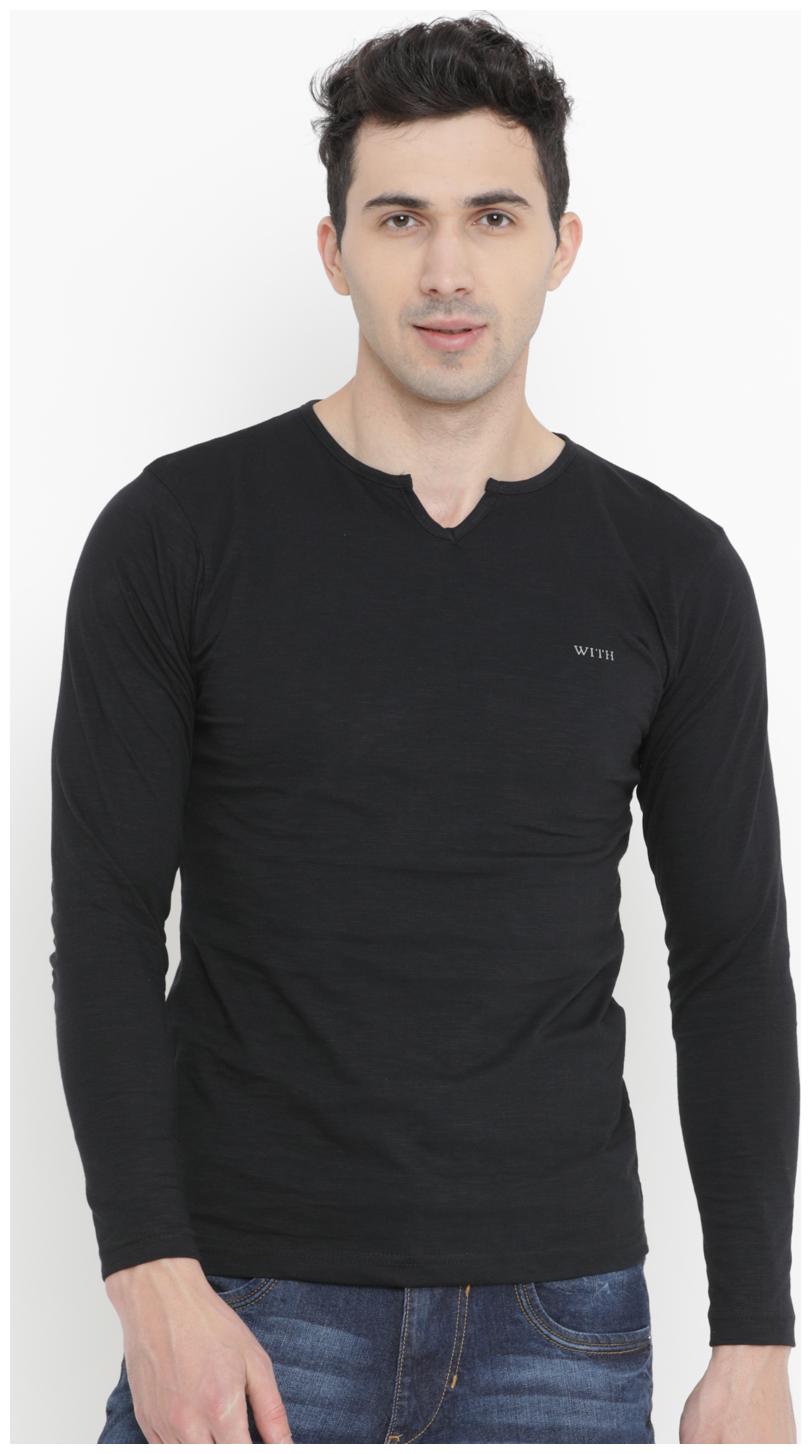 

WITH Men Black Slim fit Cotton V neck T-Shirt - Pack Of 1
