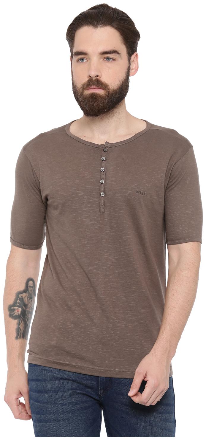 

WITH Men Brown Slim fit Cotton Henley neck T-Shirt - Pack Of 1