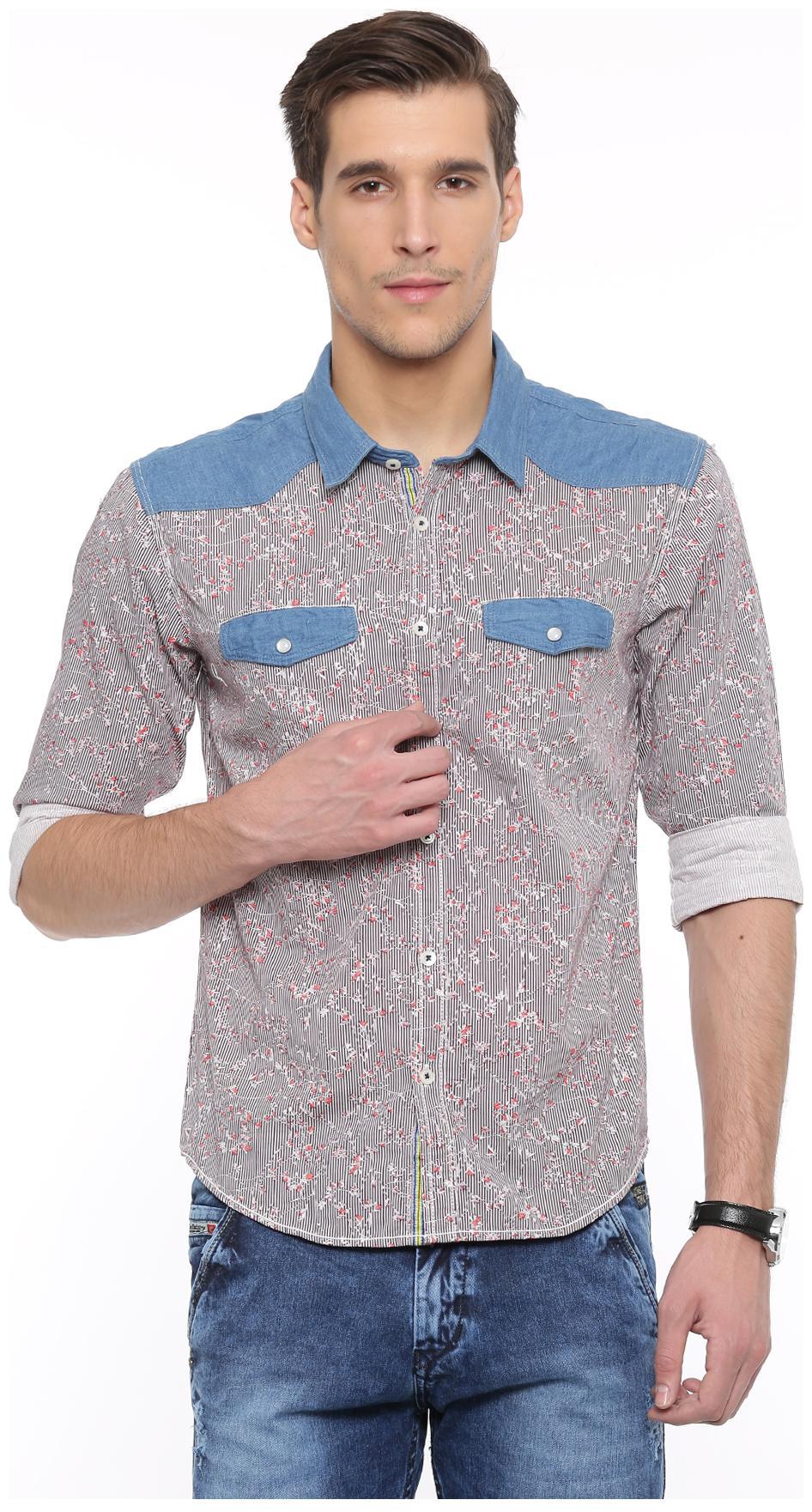 

WITH Men Blue Vertical Stripes Slim Fit Casual Shirt