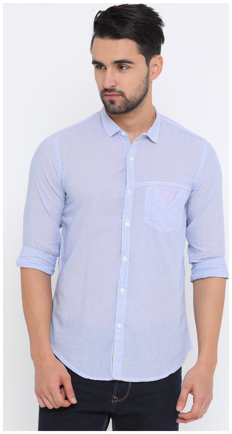

WITH Men Blue Vertical Stripes Slim Fit Casual Shirt