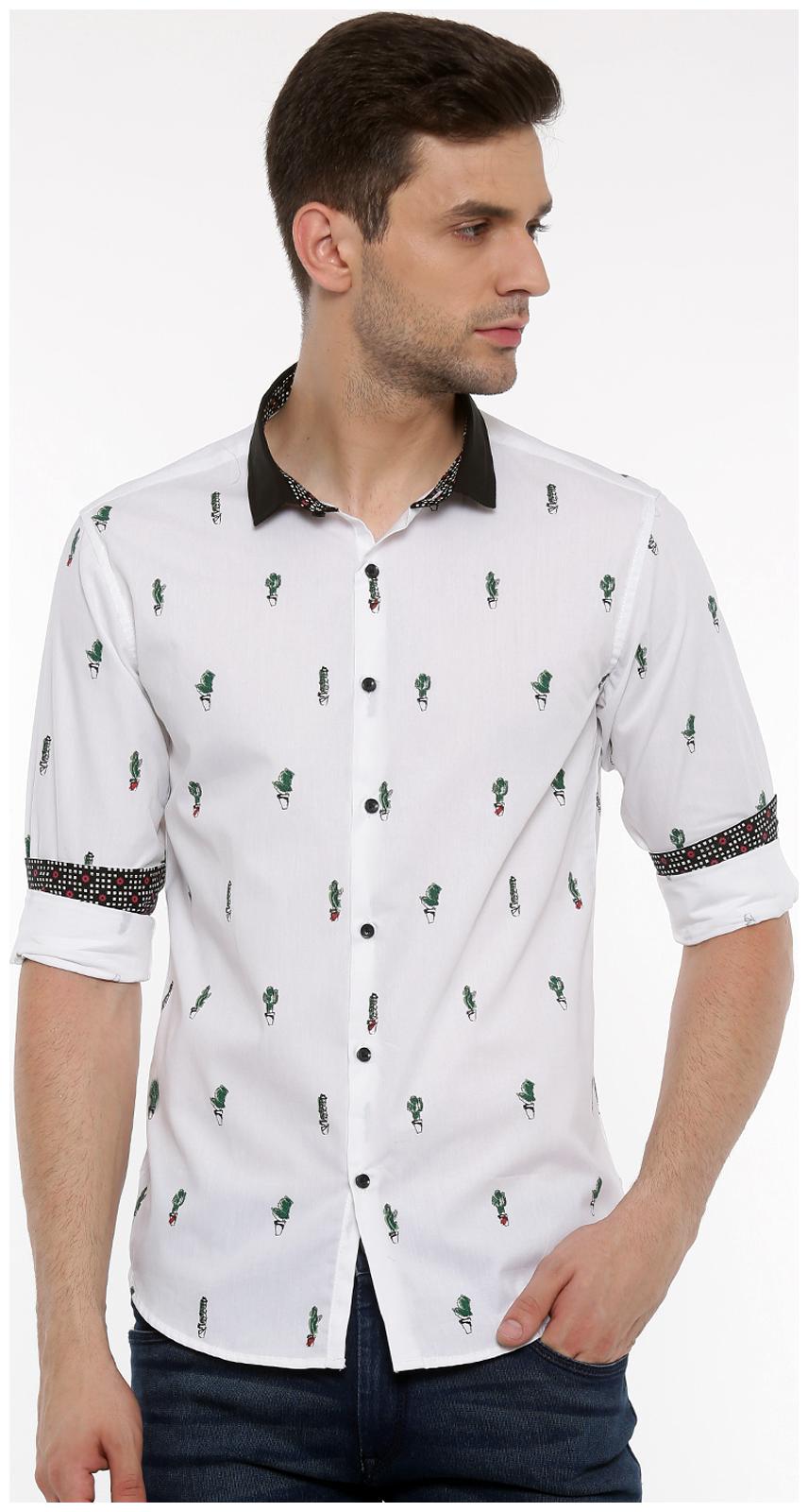 

WITH Men White Printed Slim Fit Casual Shirt