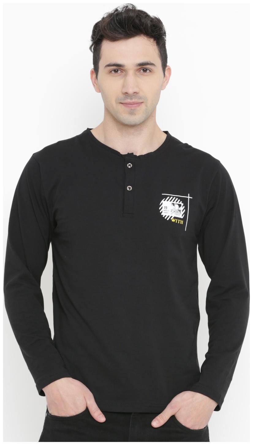

WITH Men Black Slim fit Cotton Henley neck T-Shirt - Pack Of 1