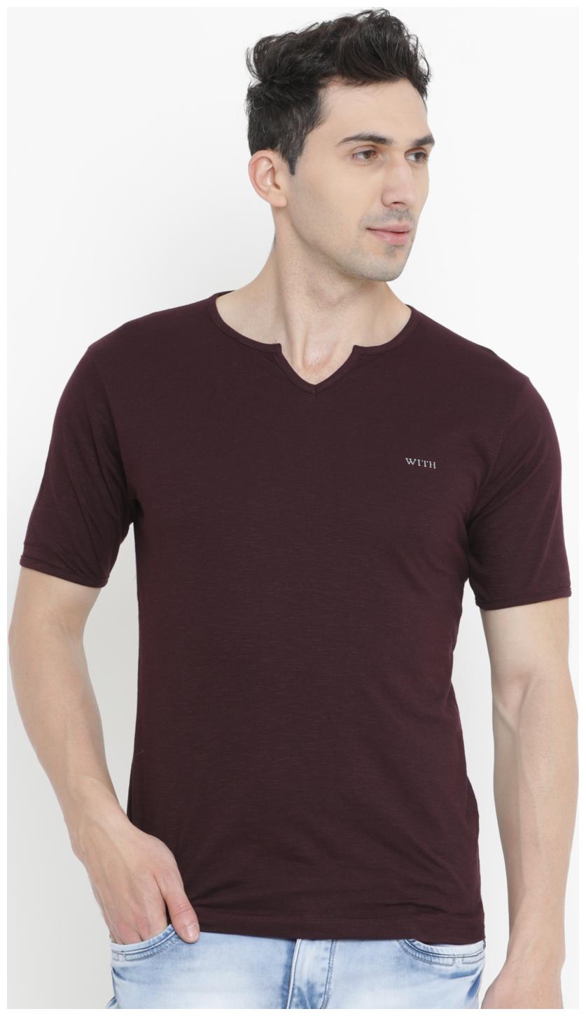 

WITH Men Maroon Slim fit Cotton V neck T-Shirt - Pack Of 1