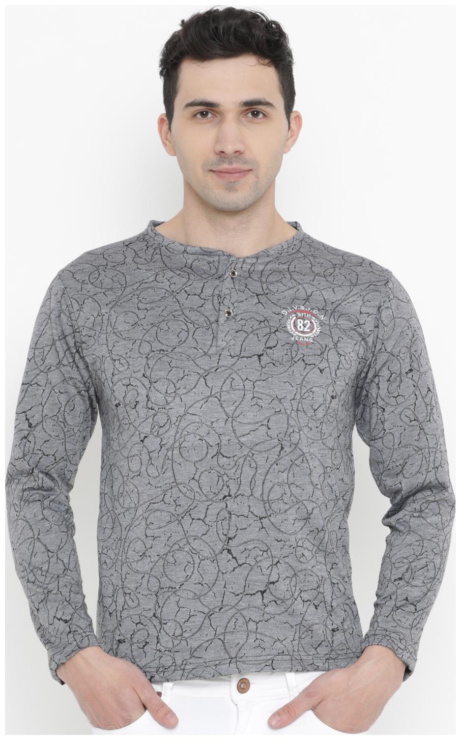 

WITH Men Grey Slim fit Cotton Henley neck T-Shirt - Pack Of 1