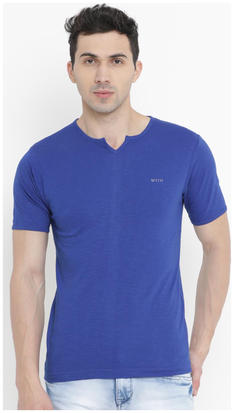 

WITH Men Blue Slim fit Cotton V neck T-Shirt - Pack Of 1