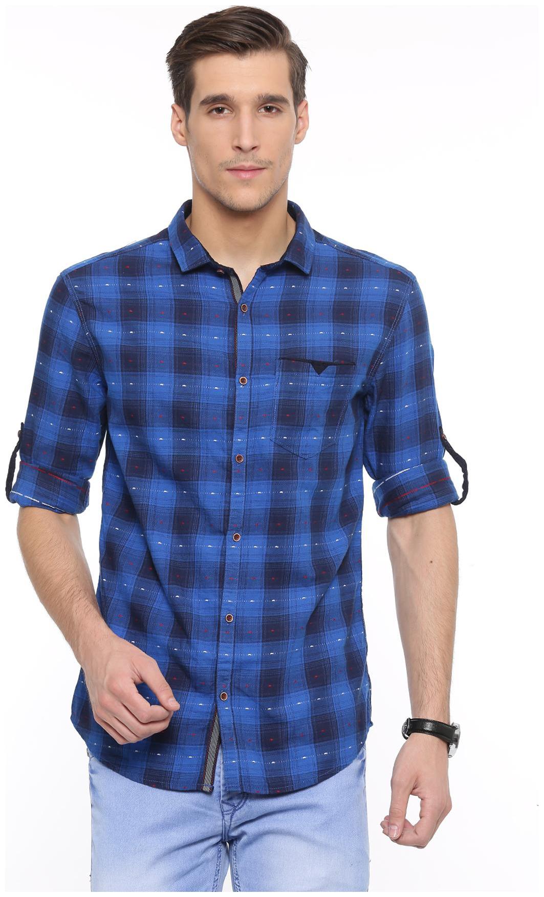 

WITH Men Blue Checked Slim Fit Casual Shirt