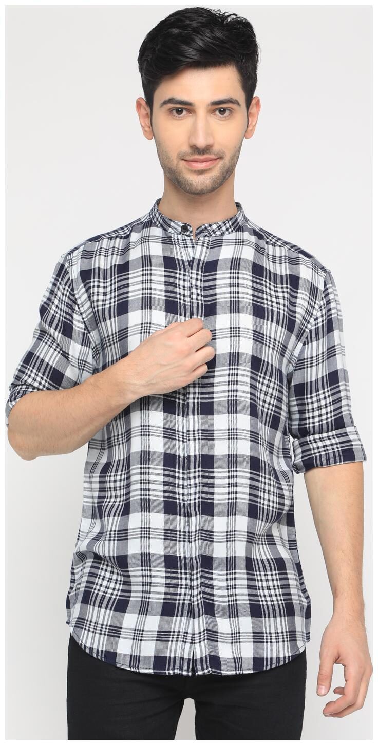 

WITH Men Blue Checked Slim Fit Casual Shirt