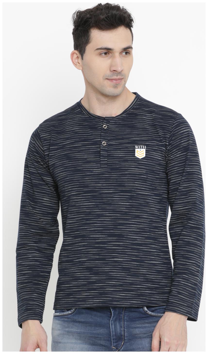 

WITH Men Blue Slim fit Cotton Henley neck T-Shirt - Pack Of 1