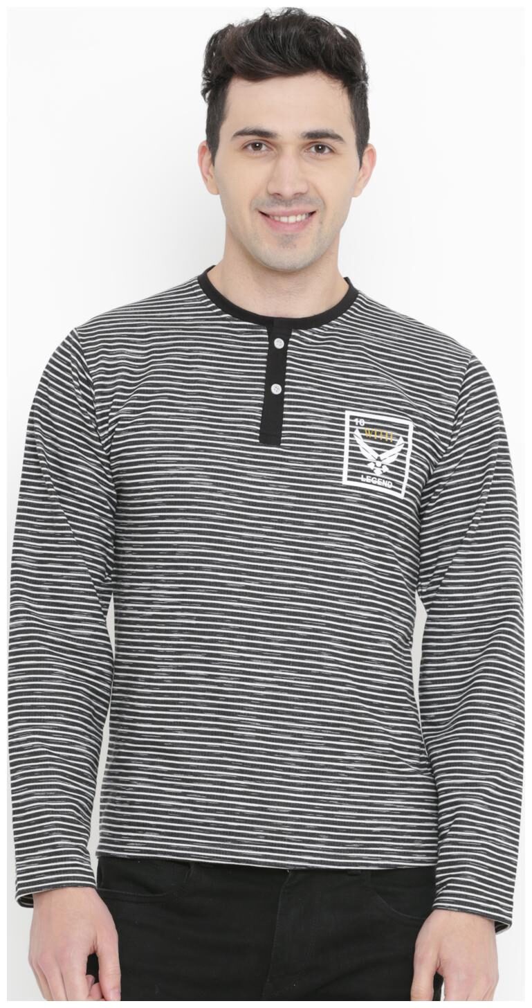 

WITH Men Black Slim fit Cotton Henley neck T-Shirt - Pack Of 1