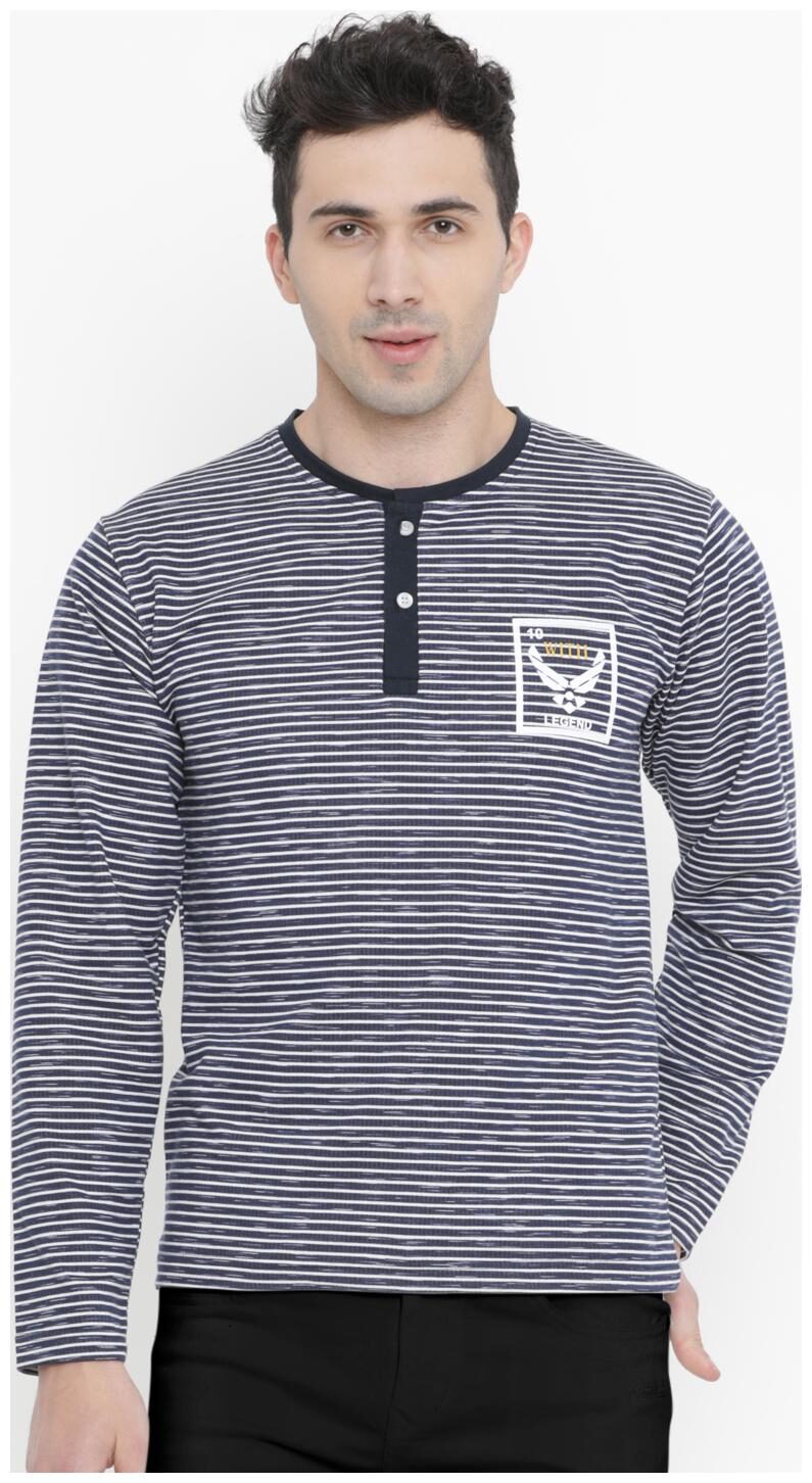 

WITH Men Blue Slim fit Cotton Henley neck T-Shirt - Pack Of 1
