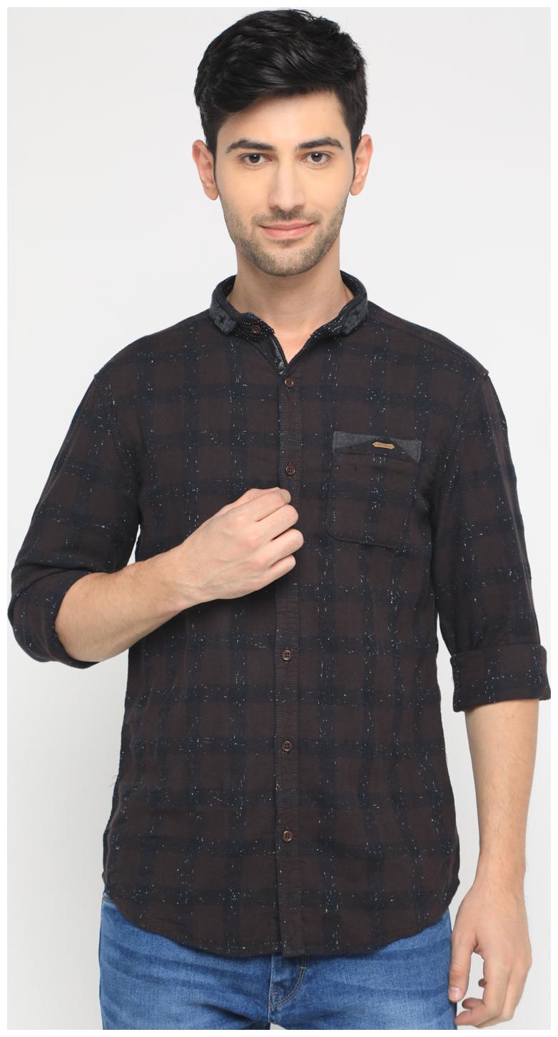 

WITH Men Brown Checked Slim Fit Casual Shirt